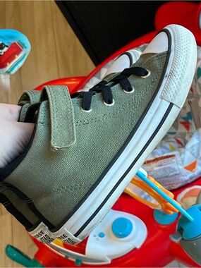 Converse Kids Olive Green Canvas Sneakers with Black Laces